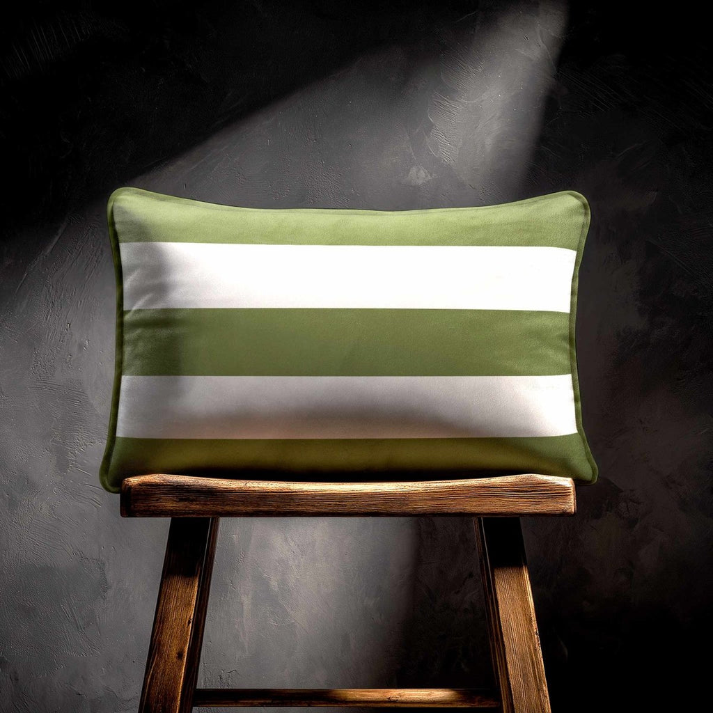 3 Stripes Horizontal with Piping | Sustainable Velvet Rectangle Cushion - Sage 50 x 30 cm by Izabela Peters