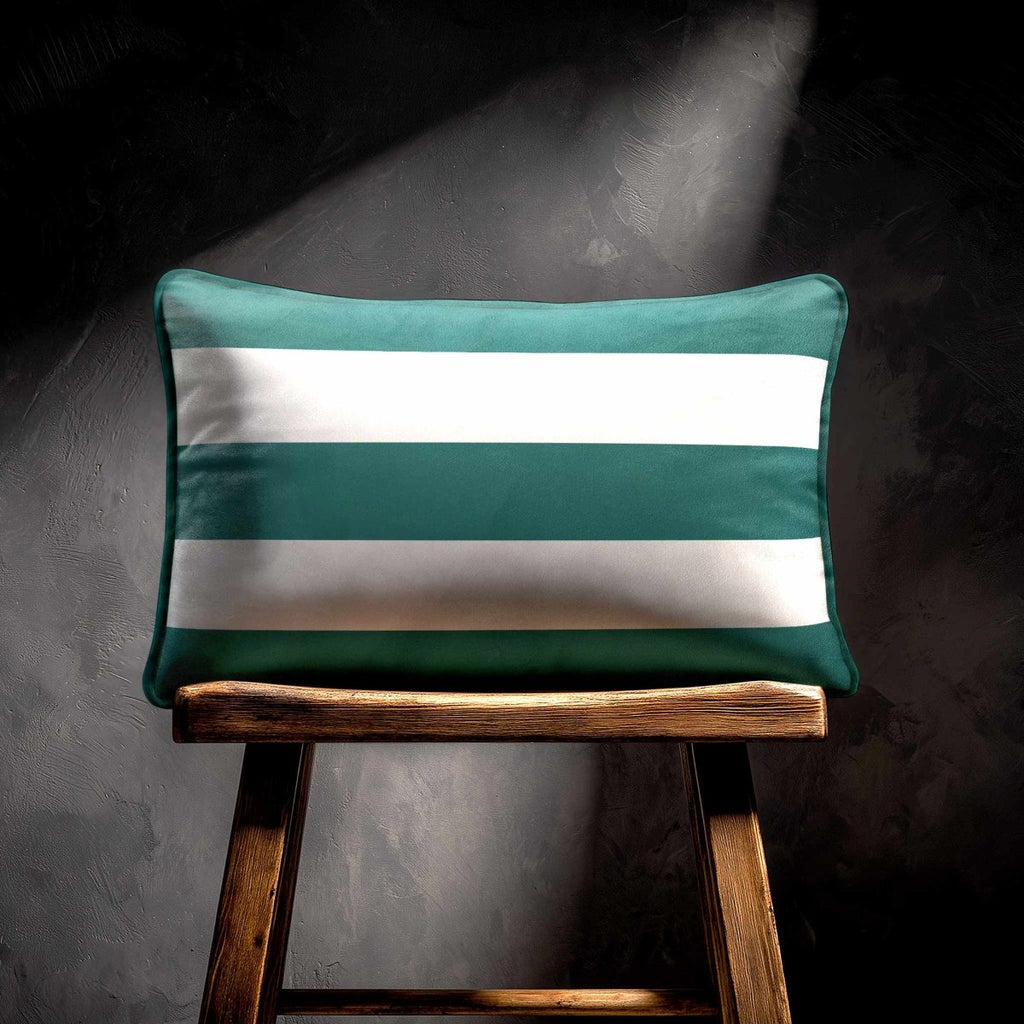 3 Stripes Horizontal with Piping | Sustainable Velvet Rectangle Cushion - Forest Biome 50 x 30 cm by Izabela Peters