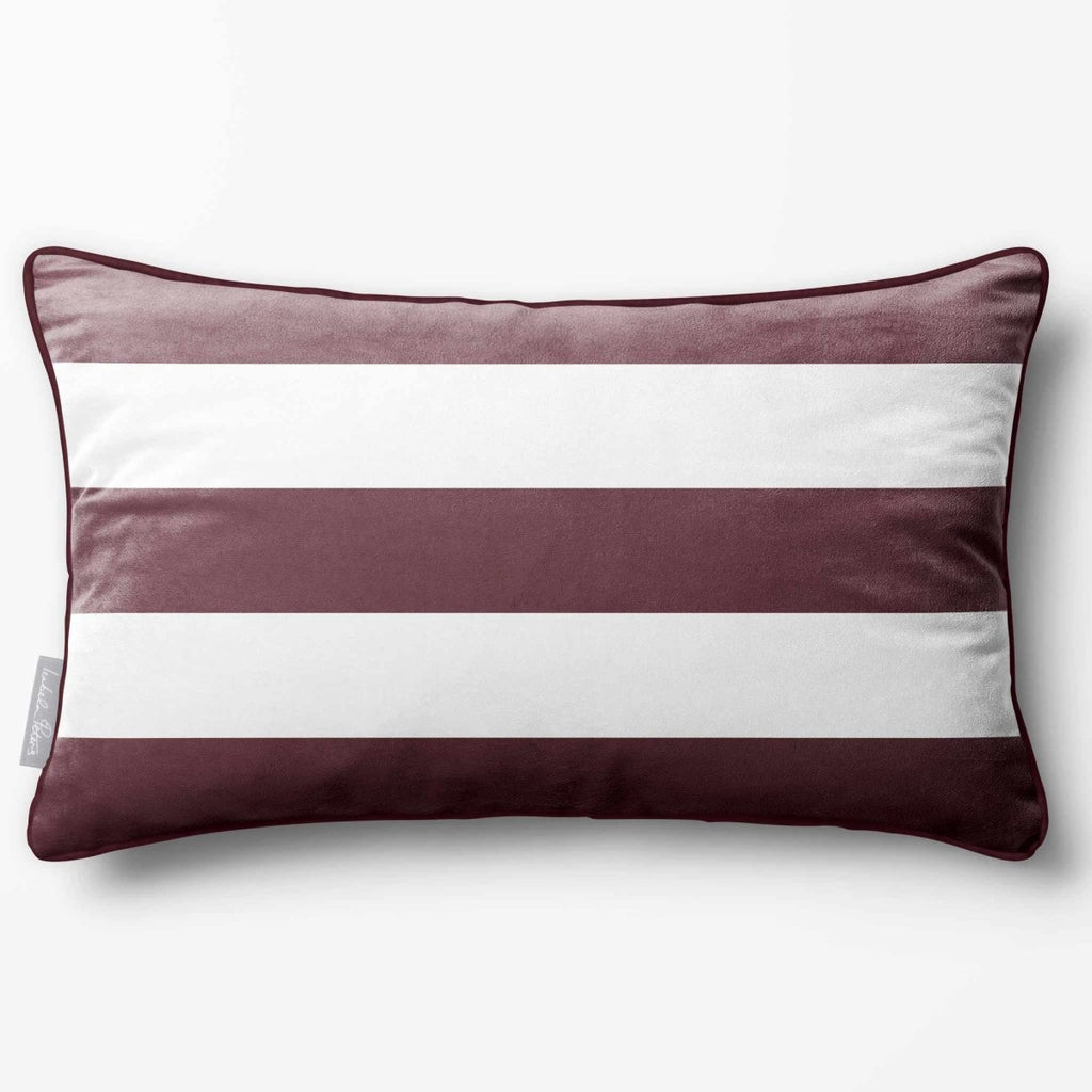 3 Stripes Horizontal with Piping | Sustainable Velvet Rectangle Cushion - Italian Grape 50 x 30 cm by Izabela Peters