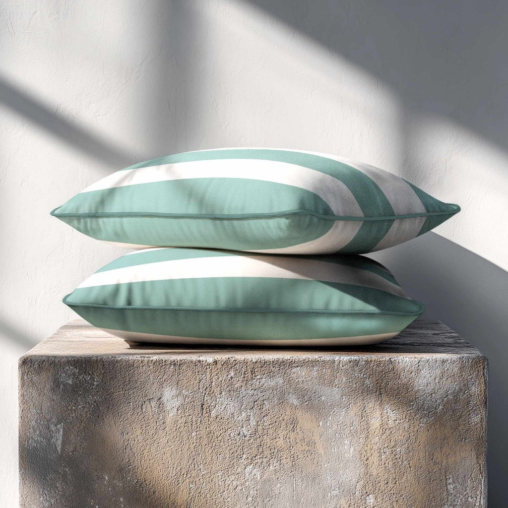 3 Stripes Horizontal with Piping | Sustainable Velvet Rectangle Cushion - Blue Surf 50 x 30 cm by Izabela Peters