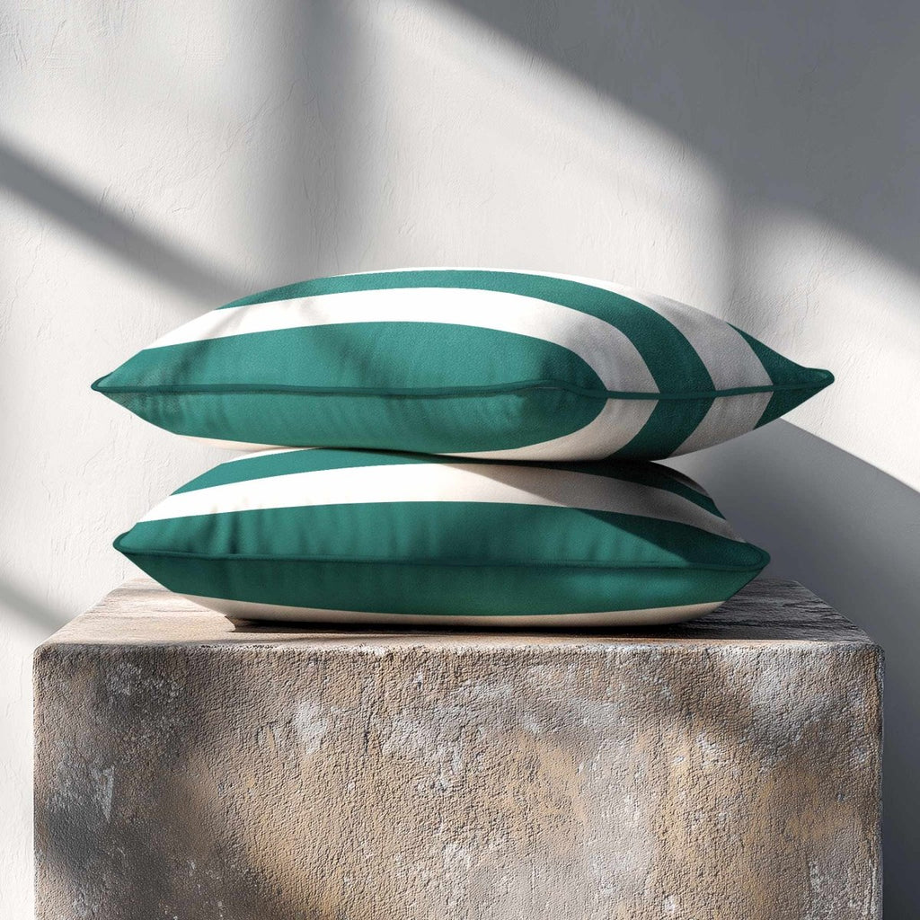 3 Stripes Horizontal with Piping | Sustainable Velvet Rectangle Cushion - Forest Biome 50 x 30 cm by Izabela Peters