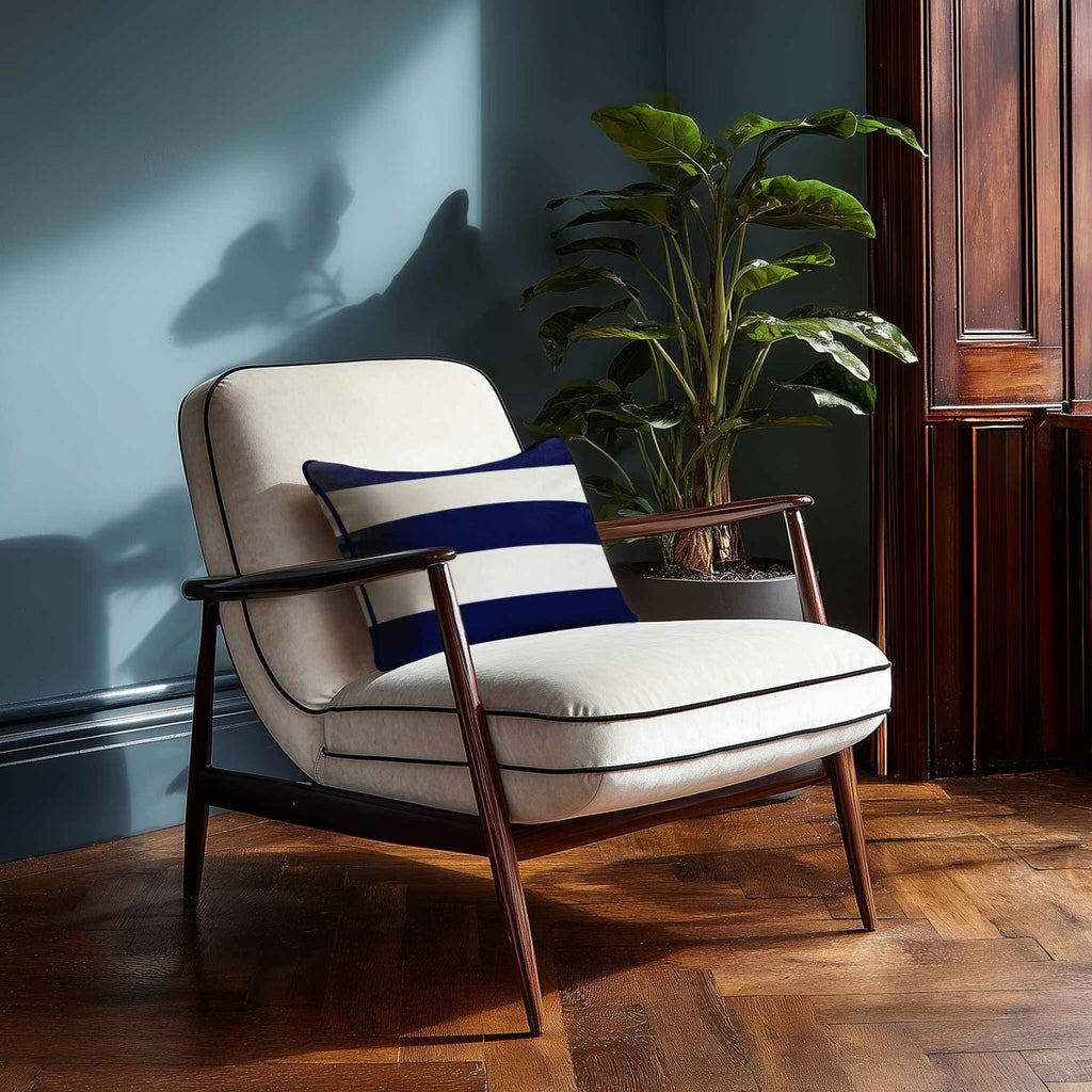 3 Stripes Horizontal with Piping | Sustainable Velvet Rectangle Cushion - Midnight 50 x 30 cm by Izabela Peters