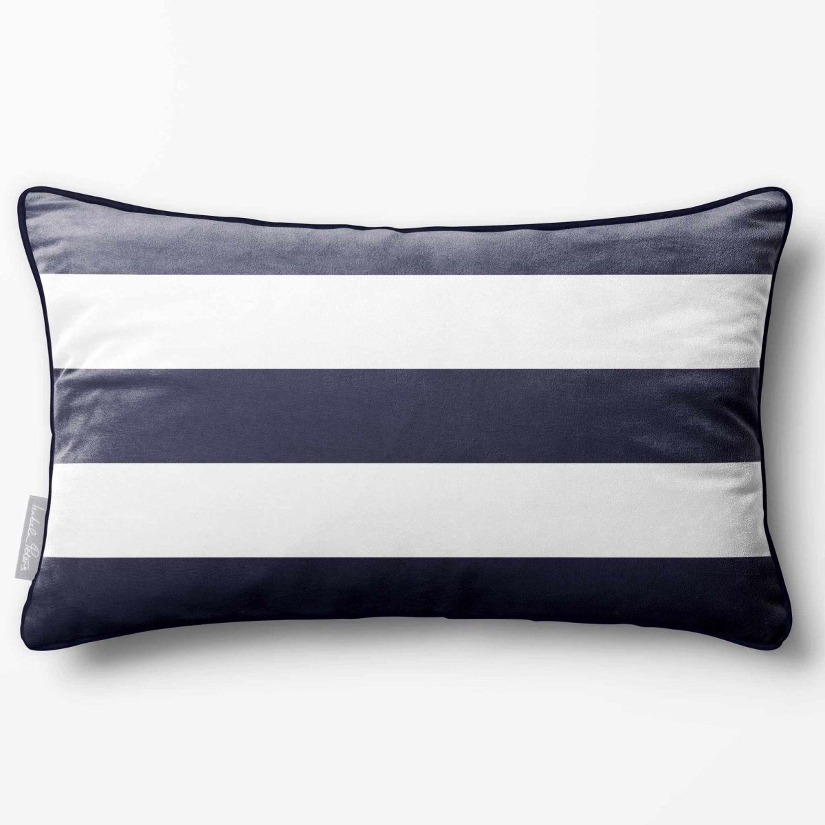3 Stripes Horizontal with Piping | Sustainable Velvet Rectangle Cushion - Graphite 50 x 30 cm by Izabela Peters