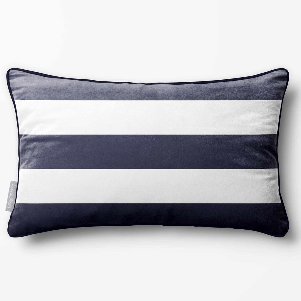 3 Stripes Horizontal with Piping | Sustainable Velvet Rectangle Cushion - Graphite 50 x 30 cm by Izabela Peters