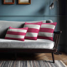 3 Stripes Horizontal with Piping | Sustainable Velvet Rectangle Cushion - Hot Pink 50 x 30 cm by Izabela Peters