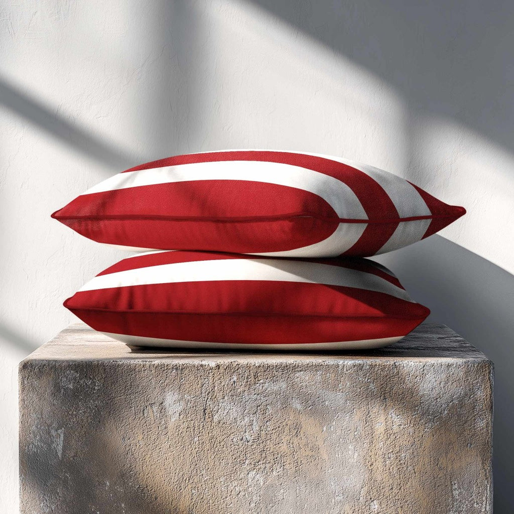 3 Stripes Horizontal with Piping | Sustainable Velvet Rectangle Cushion - Crimson Muse 50 x 30 cm by Izabela Peters