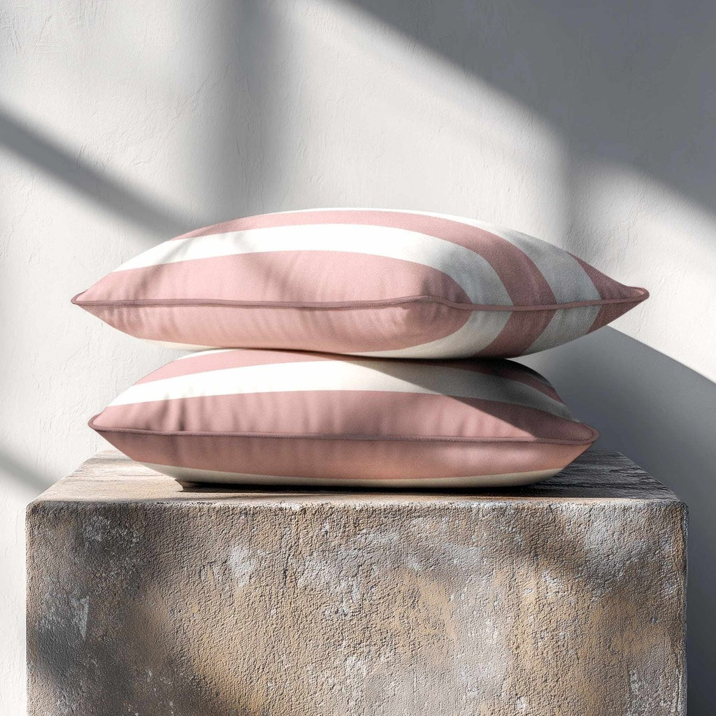 3 Stripes Horizontal with Piping | Sustainable Velvet Rectangle Cushion - Rosewater 50 x 30 cm by Izabela Peters