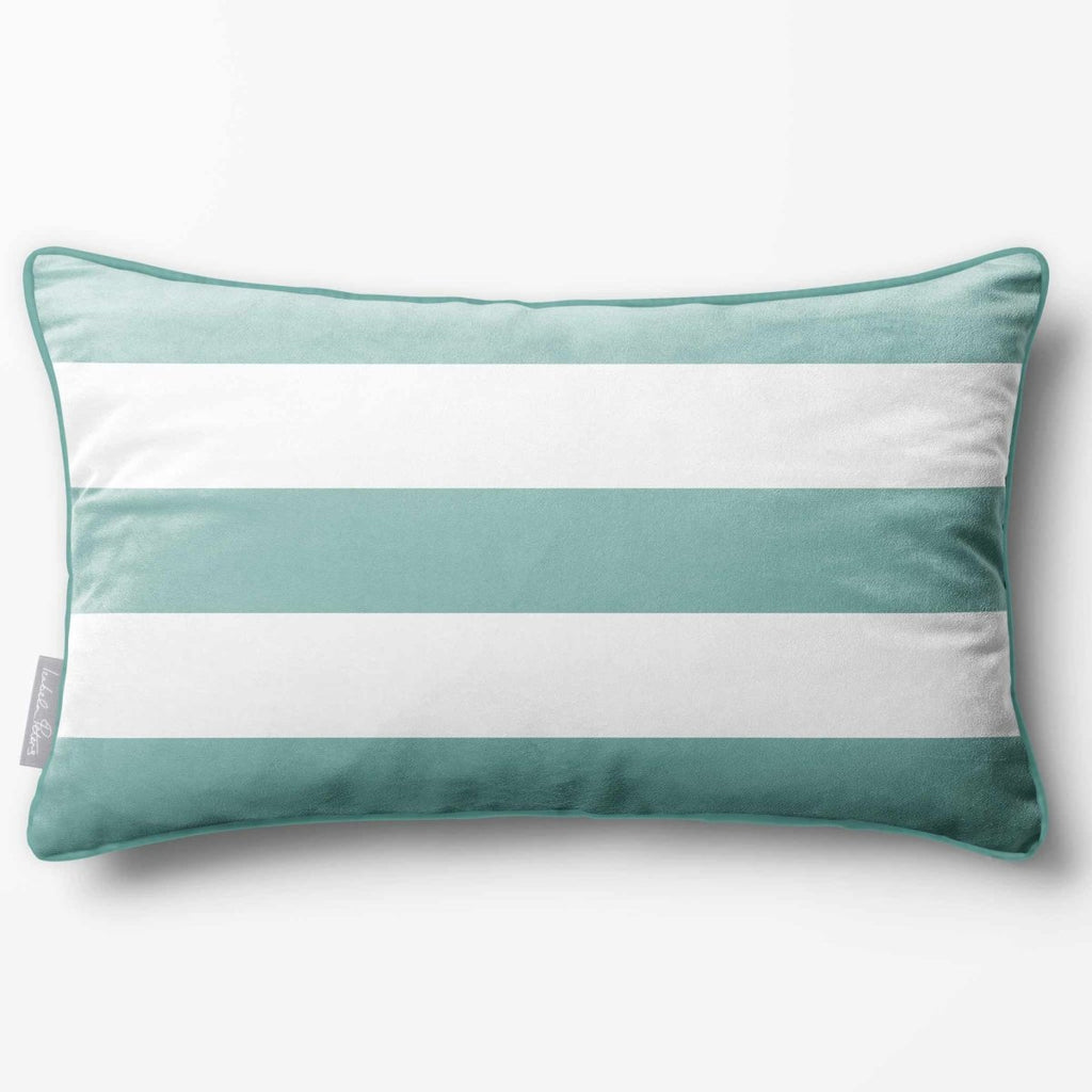 3 Stripes Horizontal with Piping | Sustainable Velvet Rectangle Cushion - Blue Surf 50 x 30 cm by Izabela Peters