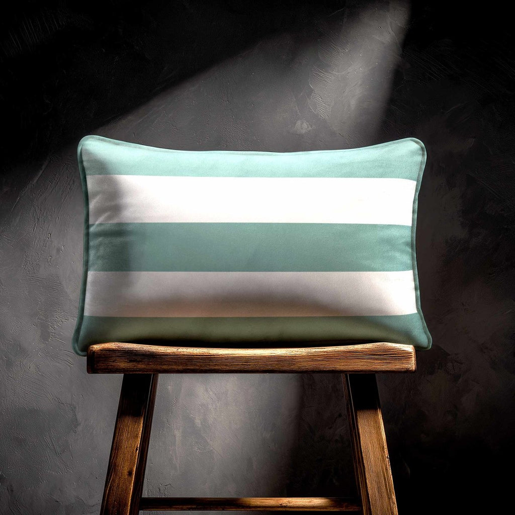 3 Stripes Horizontal with Piping | Sustainable Velvet Rectangle Cushion - Blue Surf 50 x 30 cm by Izabela Peters