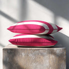 3 Stripes Horizontal with Piping | Sustainable Velvet Rectangle Cushion - Hot Pink 50 x 30 cm by Izabela Peters
