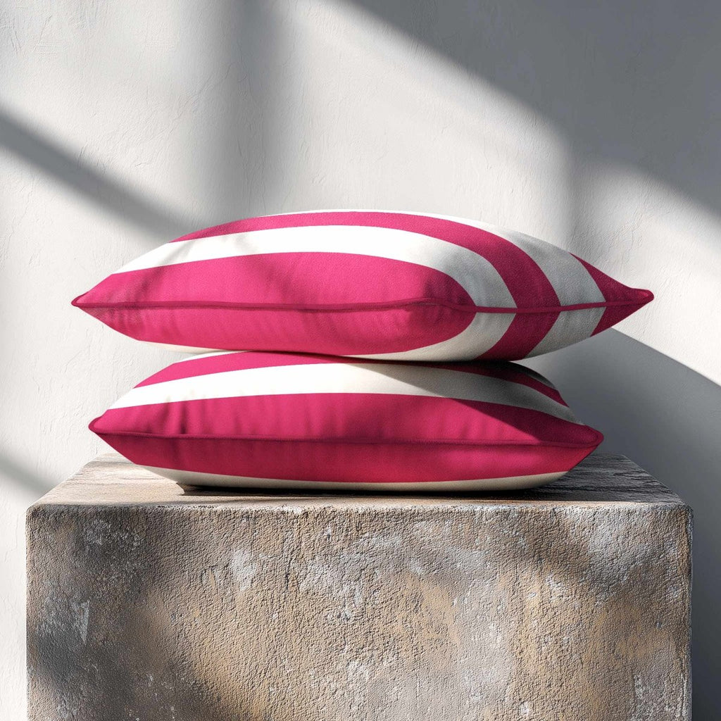 3 Stripes Horizontal with Piping | Sustainable Velvet Rectangle Cushion - Hot Pink 50 x 30 cm by Izabela Peters