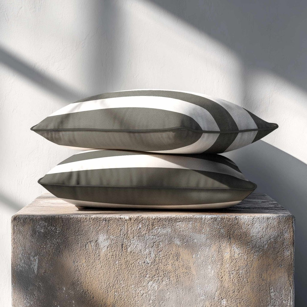 3 Stripes Horizontal with Piping | Sustainable Velvet Rectangle Cushion - Beluga 50 x 30 cm by Izabela Peters