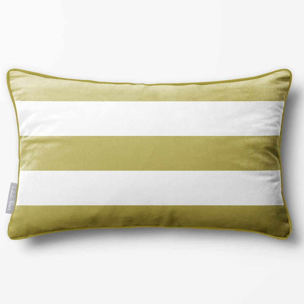3 Stripes Horizontal with Piping | Sustainable Velvet Rectangle Cushion - Golden Lime 50 x 30 cm by Izabela Peters