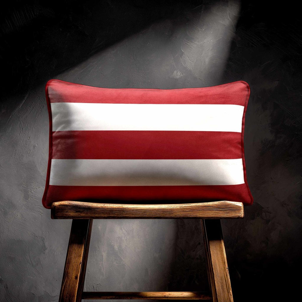 3 Stripes Horizontal with Piping | Sustainable Velvet Rectangle Cushion - Crimson Muse 50 x 30 cm by Izabela Peters