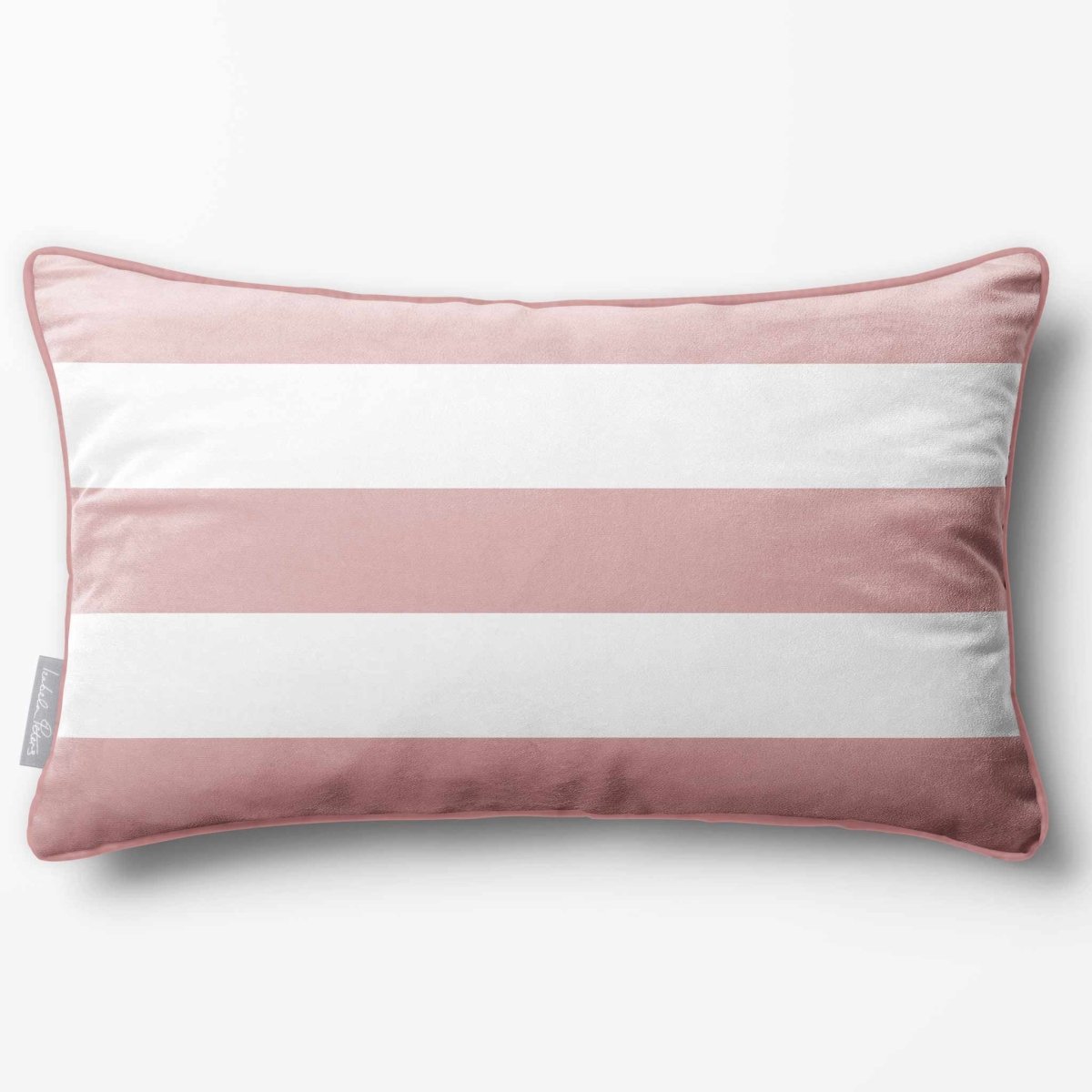 3 Stripes Horizontal with Piping | Sustainable Velvet Rectangle Cushion - Rosewater 50 x 30 cm by Izabela Peters