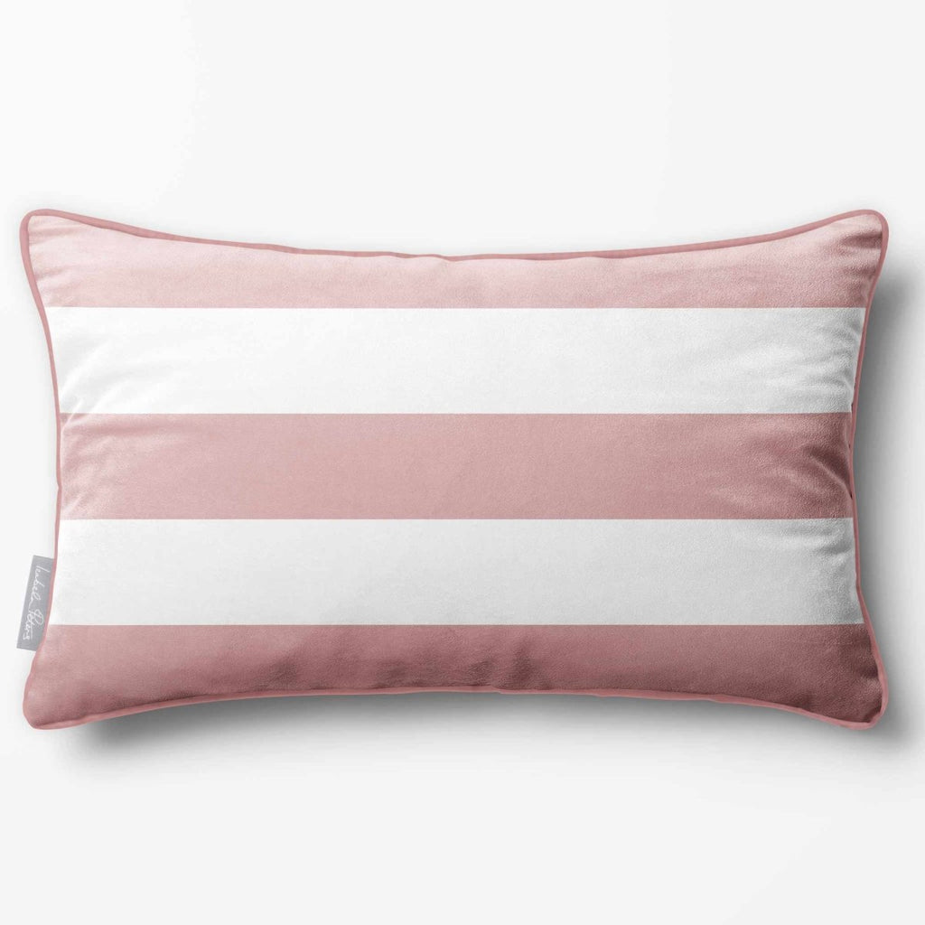 3 Stripes Horizontal with Piping | Sustainable Velvet Rectangle Cushion - Rosewater 50 x 30 cm by Izabela Peters
