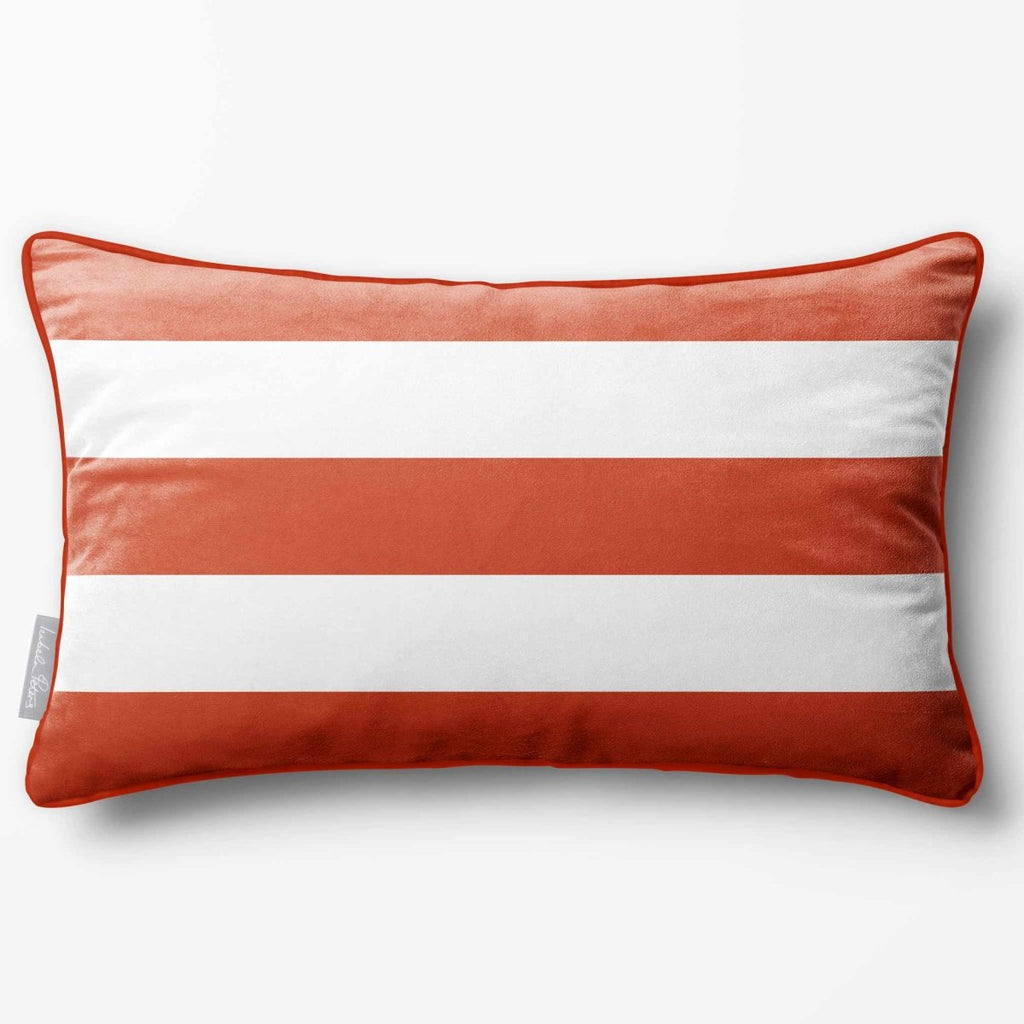 3 Stripes Horizontal with Piping | Sustainable Velvet Rectangle Cushion - Burnt Ochre 50 x 30 cm by Izabela Peters