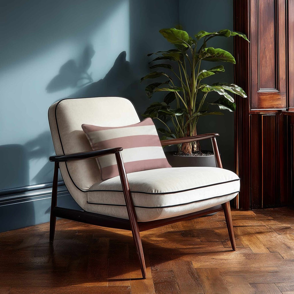 3 Stripes Horizontal with Piping | Sustainable Velvet Rectangle Cushion - Rosewater 50 x 30 cm by Izabela Peters