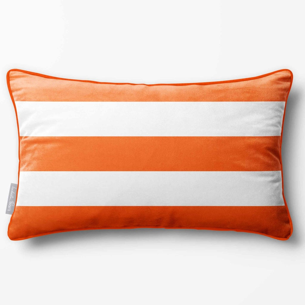 3 Stripes Horizontal with Piping | Sustainable Velvet Rectangle Cushion - Burnt Orange 50 x 30 cm by Izabela Peters