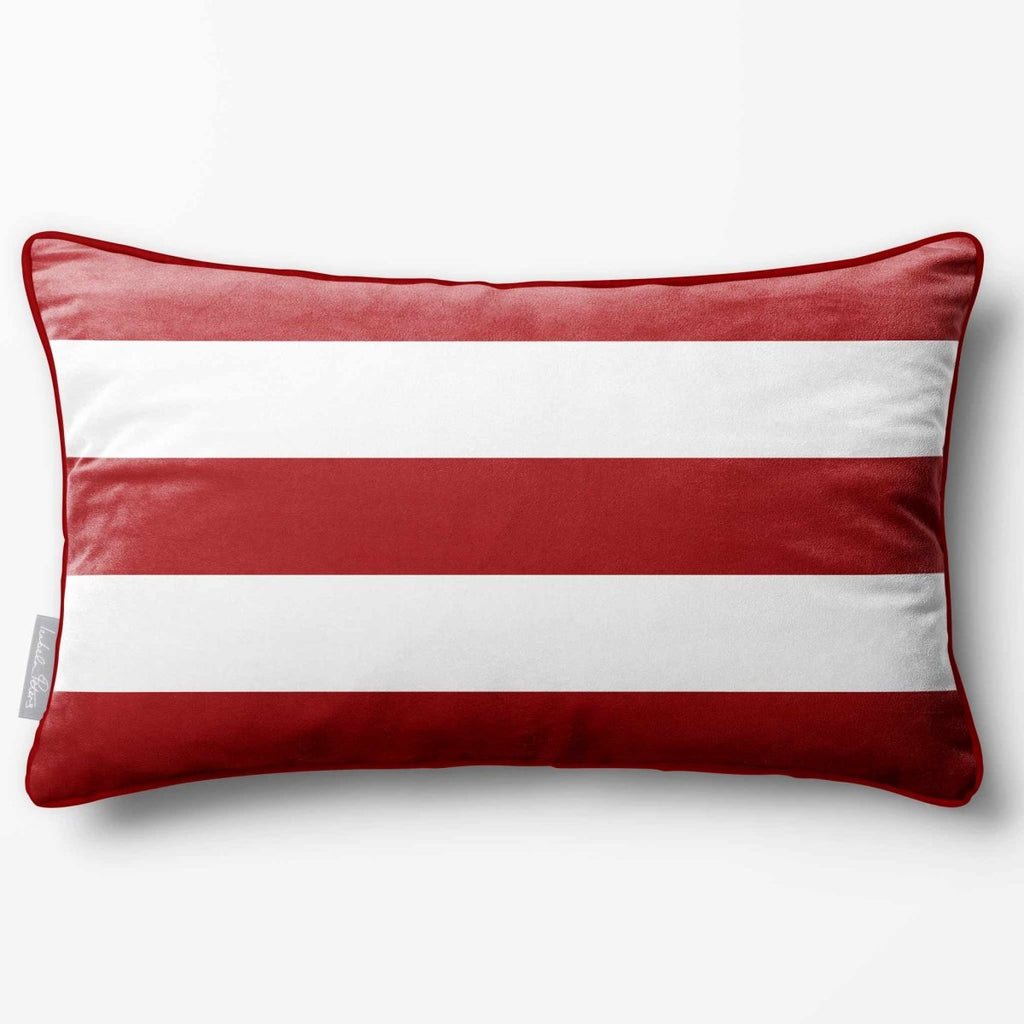 3 Stripes Horizontal with Piping | Sustainable Velvet Rectangle Cushion - Crimson Muse 50 x 30 cm by Izabela Peters