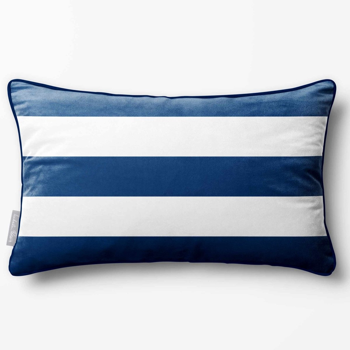 3 Stripes Horizontal with Piping | Sustainable Velvet Rectangle Cushion - Estate Blue 50 x 30 cm by Izabela Peters
