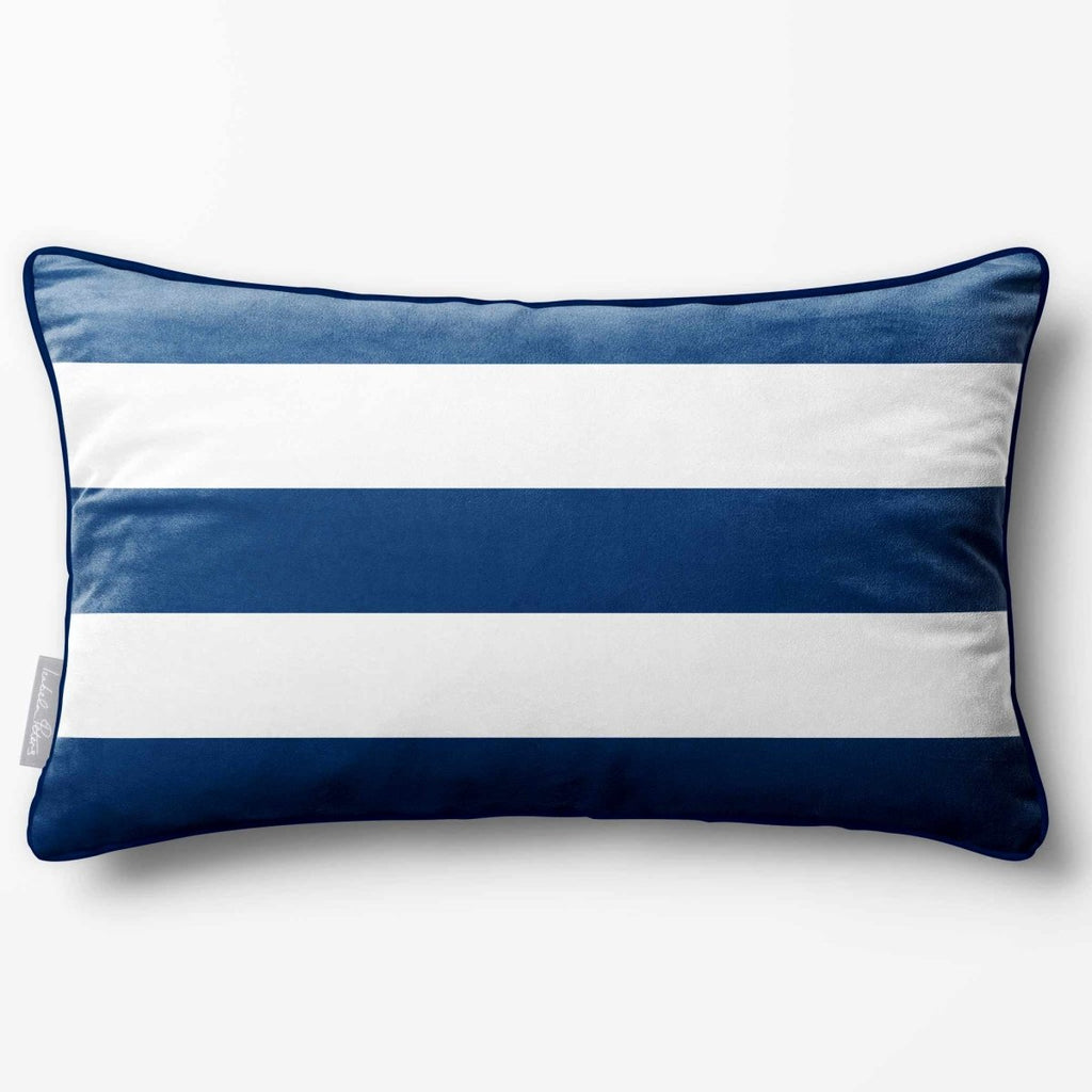3 Stripes Horizontal with Piping | Sustainable Velvet Rectangle Cushion - Estate Blue 50 x 30 cm by Izabela Peters