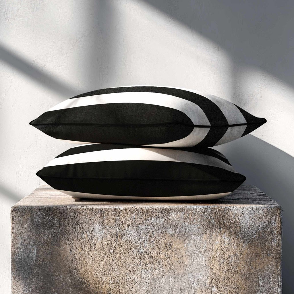 3 Stripes Horizontal with Piping | Sustainable Velvet Rectangle Cushion - Charcoal 50 x 30 cm by Izabela Peters