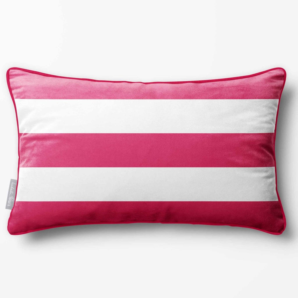 3 Stripes Horizontal with Piping | Sustainable Velvet Rectangle Cushion - Hot Pink 50 x 30 cm by Izabela Peters