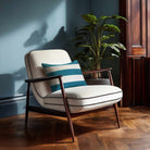 3 Stripes Horizontal with Piping | Sustainable Velvet Rectangle Cushion - Prussian Blue 50 x 30 cm by Izabela Peters