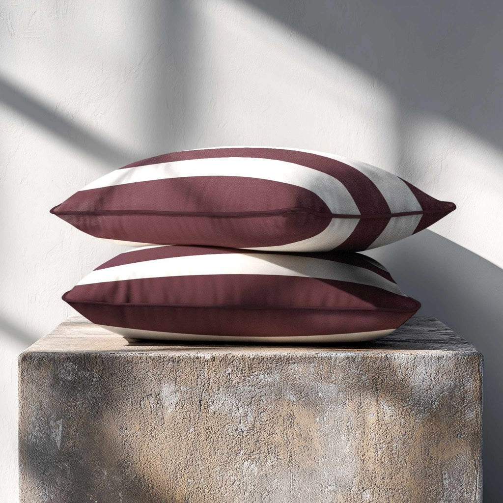 3 Stripes Horizontal with Piping | Sustainable Velvet Rectangle Cushion - Italian Grape 50 x 30 cm by Izabela Peters