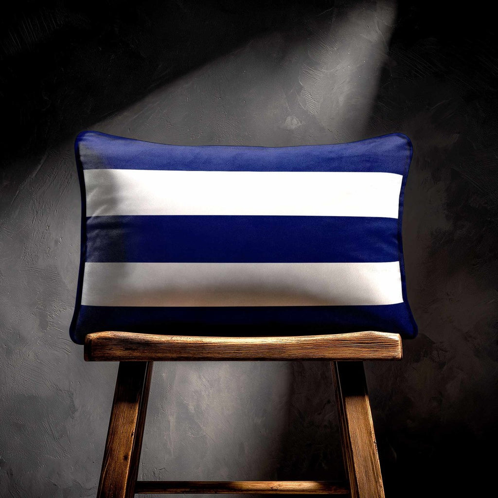 3 Stripes Horizontal with Piping | Sustainable Velvet Rectangle Cushion - Midnight 50 x 30 cm by Izabela Peters