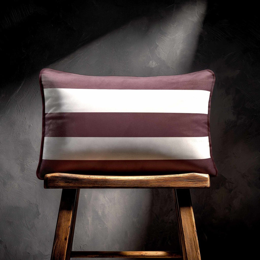 3 Stripes Horizontal with Piping | Sustainable Velvet Rectangle Cushion - Italian Grape 50 x 30 cm by Izabela Peters