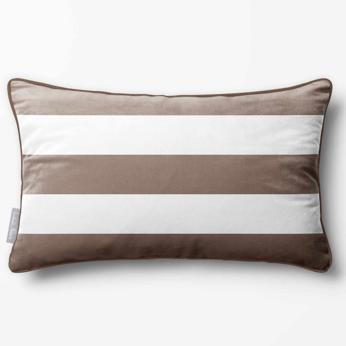3 Stripes Horizontal with Piping | Sustainable Velvet Rectangle Cushion - Dovedale Stone 50 x 30 cm by Izabela Peters