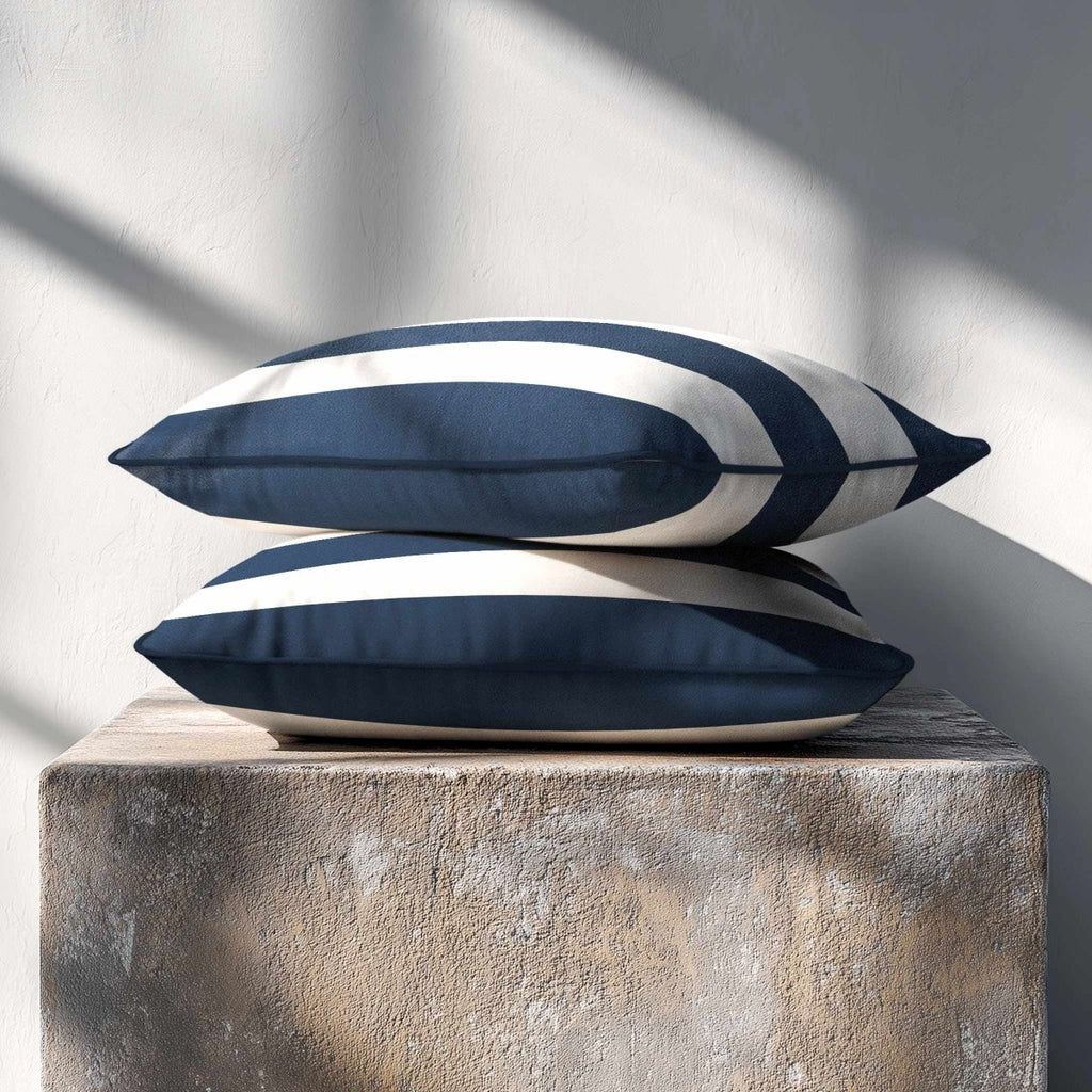 3 Stripes Horizontal with Piping | Sustainable Velvet Rectangle Cushion - Petrol Blue 50 x 30 cm by Izabela Peters