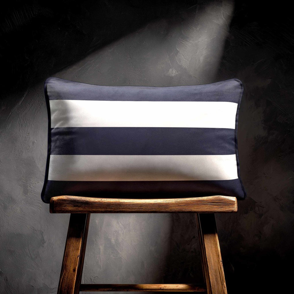 3 Stripes Horizontal with Piping | Sustainable Velvet Rectangle Cushion - Graphite 50 x 30 cm by Izabela Peters