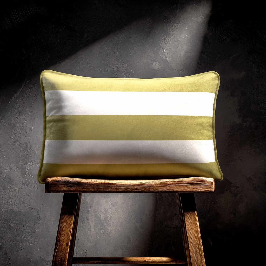3 Stripes Horizontal with Piping | Sustainable Velvet Rectangle Cushion - Golden Lime 50 x 30 cm by Izabela Peters