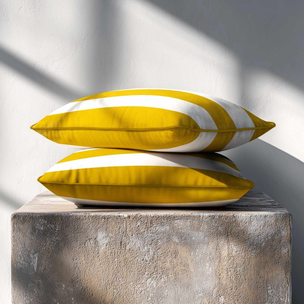 3 Stripes Horizontal with Piping | Sustainable Velvet Rectangle Cushion - Mustard Ochre 50 x 30 cm by Izabela Peters