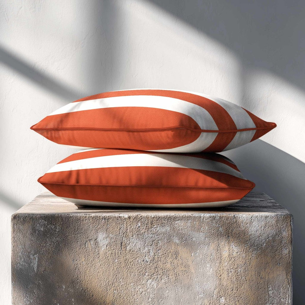 3 Stripes Horizontal with Piping | Sustainable Velvet Rectangle Cushion - Burnt Ochre 50 x 30 cm by Izabela Peters