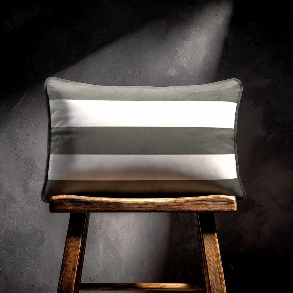 3 Stripes Horizontal with Piping | Sustainable Velvet Rectangle Cushion - Beluga 50 x 30 cm by Izabela Peters