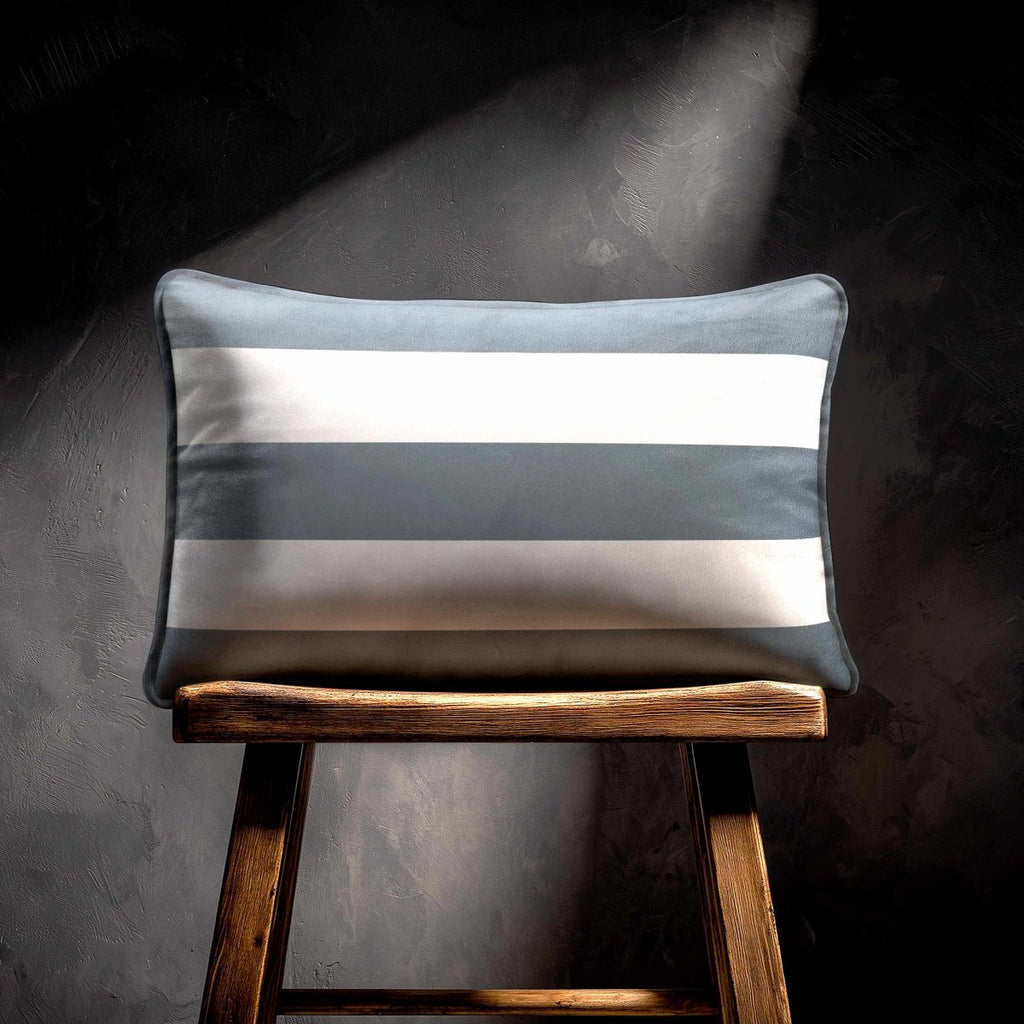 3 Stripes Horizontal with Piping | Sustainable Velvet Rectangle Cushion - French Grey 50 x 30 cm by Izabela Peters