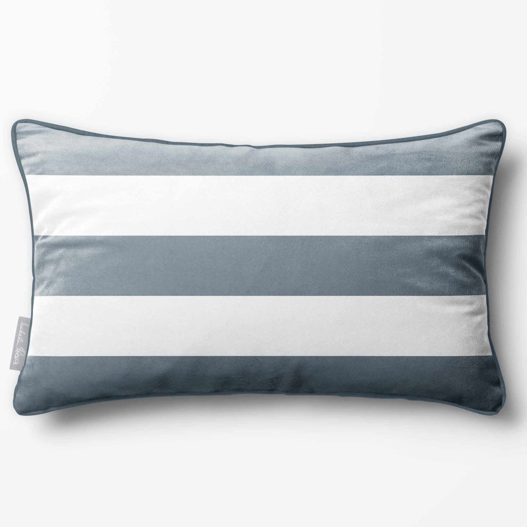 3 Stripes Horizontal with Piping | Sustainable Velvet Rectangle Cushion - French Grey 50 x 30 cm by Izabela Peters
