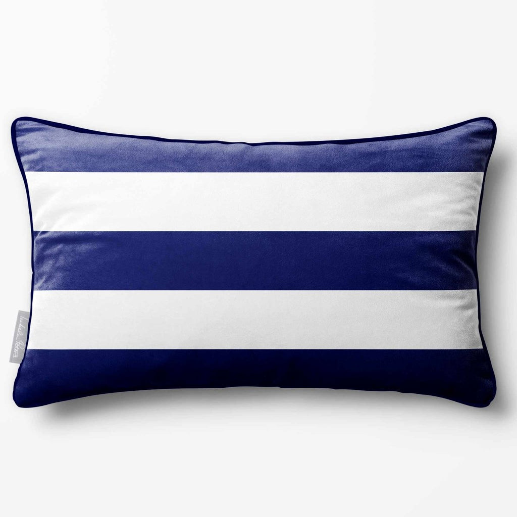 3 Stripes Horizontal with Piping | Sustainable Velvet Rectangle Cushion - Midnight 50 x 30 cm by Izabela Peters
