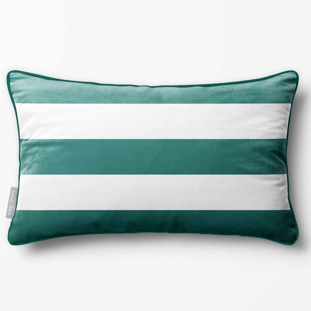 3 Stripes Horizontal with Piping | Sustainable Velvet Rectangle Cushion - Forest Biome 50 x 30 cm by Izabela Peters