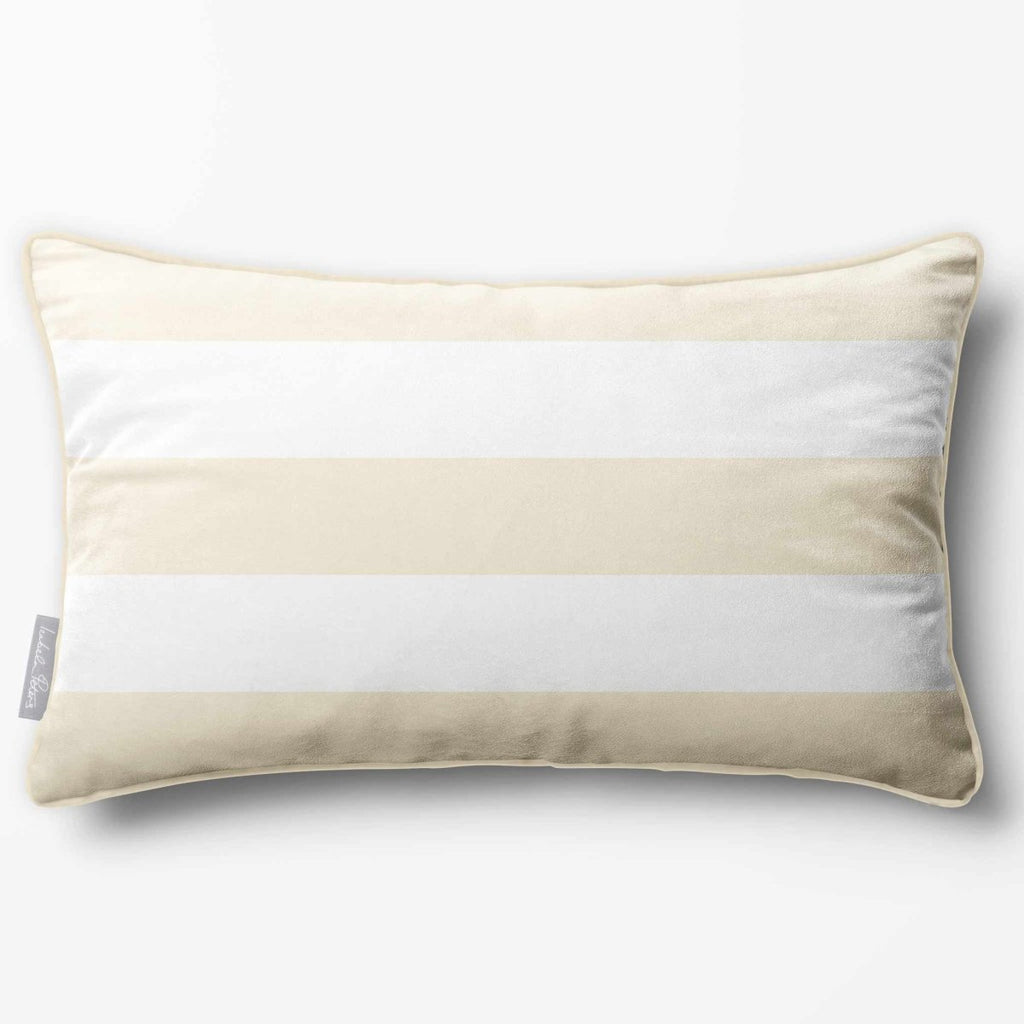 3 Stripes Horizontal with Piping | Sustainable Velvet Rectangle Cushion - Ivory Cream 50 x 30 cm by Izabela Peters