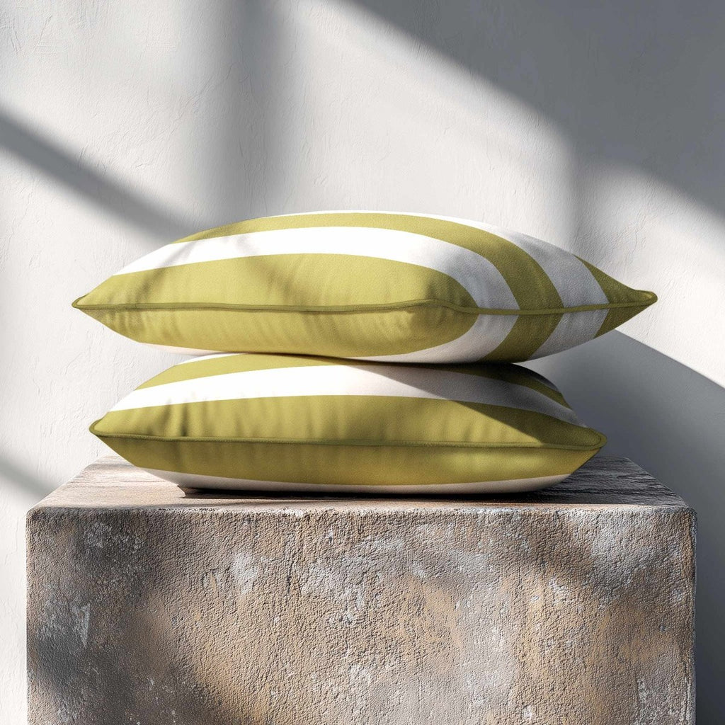 3 Stripes Horizontal with Piping | Sustainable Velvet Rectangle Cushion - Golden Lime 50 x 30 cm by Izabela Peters