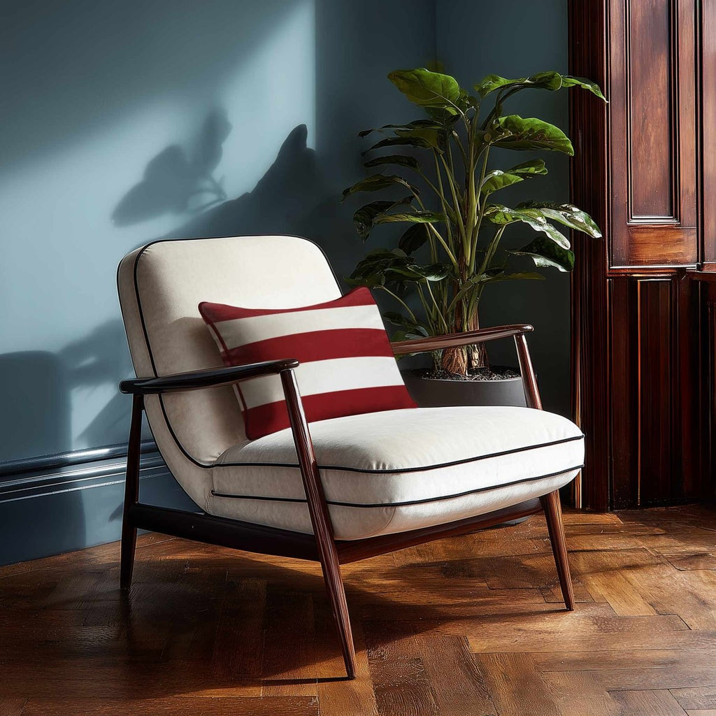 3 Stripes Horizontal with Piping | Sustainable Velvet Rectangle Cushion - Crimson Muse 50 x 30 cm by Izabela Peters