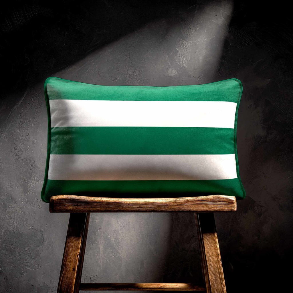 3 Stripes Horizontal with Piping | Sustainable Velvet Rectangle Cushion - Emerald Green 50 x 30 cm by Izabela Peters