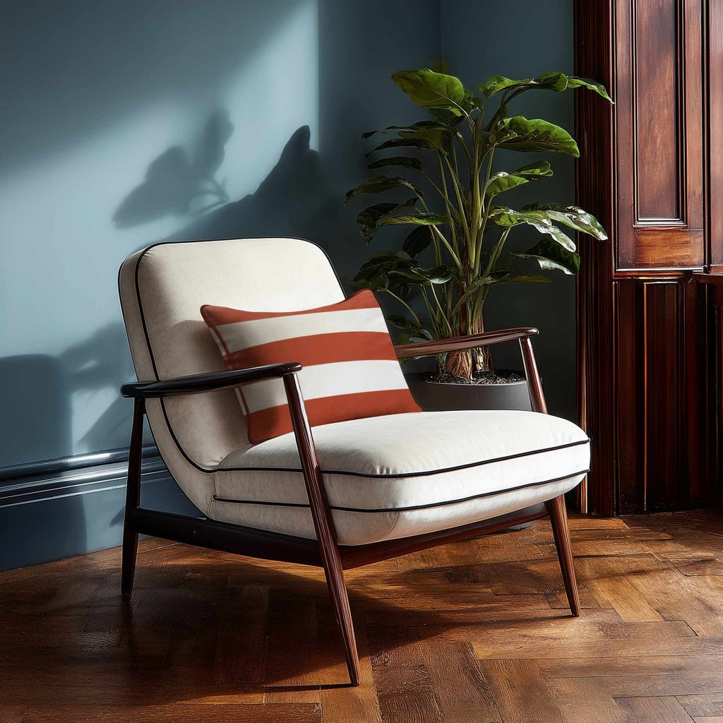 3 Stripes Horizontal with Piping | Sustainable Velvet Rectangle Cushion - Burnt Ochre 50 x 30 cm by Izabela Peters