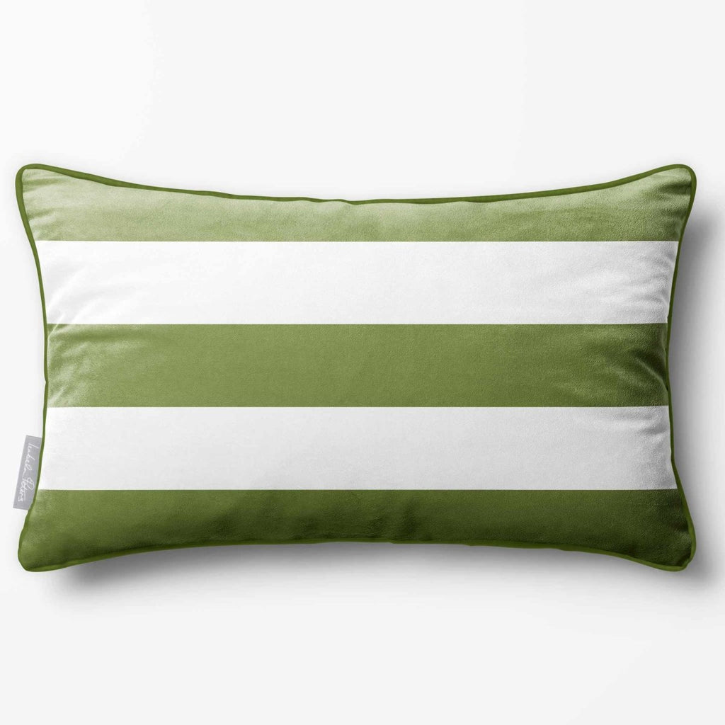 3 Stripes Horizontal with Piping | Sustainable Velvet Rectangle Cushion - Sage 50 x 30 cm by Izabela Peters