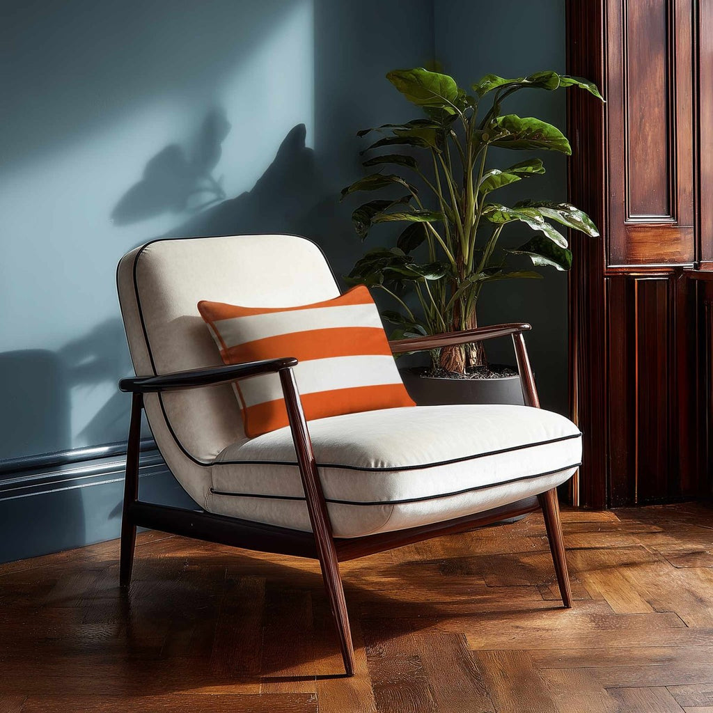 3 Stripes Horizontal with Piping | Sustainable Velvet Rectangle Cushion - Burnt Orange 50 x 30 cm by Izabela Peters